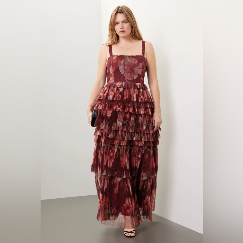Hutch Burgundy Floral Tiered Maxi Dress